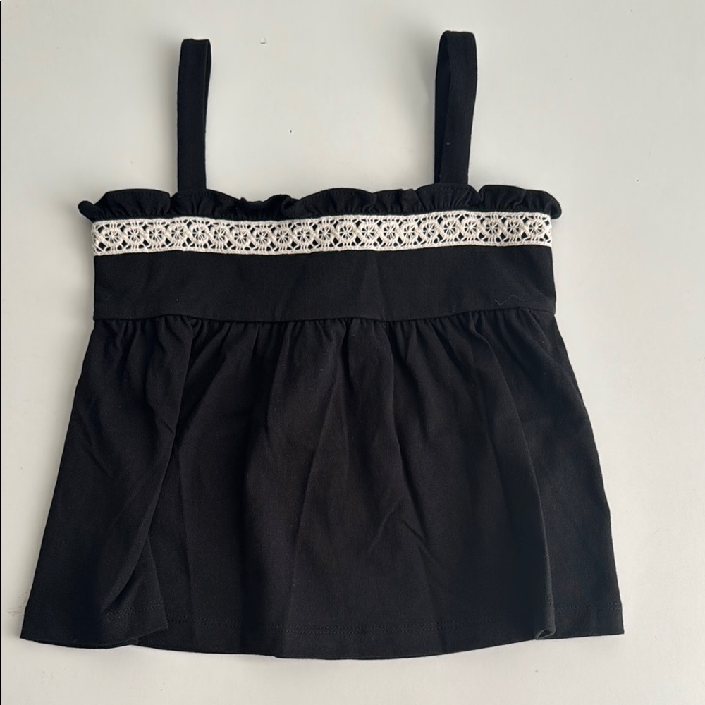 Janie and Jack Black Top with Crochet Trim